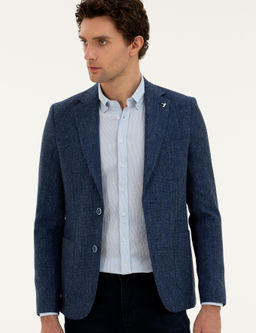 Lacivert Slim Fit Y_n Keten Kar___ml_ Ceket