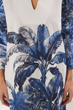 Tropikal Desenli Dokuma %100 Pamuk Maxi Plaj Elbise TBESS25EL00046 - Trendyolmilla фото 3