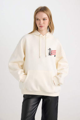 Женская толстая толстая толстая толстая толстовка с капюшоном и принтом Cool Beetlejuice Oversize, широкий крой - Defacto фото 7