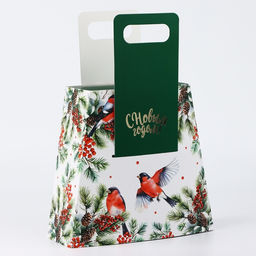 Коробка подарочная новогодняя складная с ручками «С Новым годом» 23×8×32 см