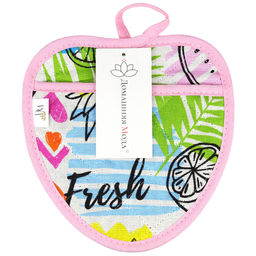 Прихватка с запахом 20х20см ФрешФут б/з, форма Клубника, рогожка 171г/м2, хлопок 100%, наполнитель - ватин 280г/м2, на пластмассовом подвесе, Домашняя мода (Россия)