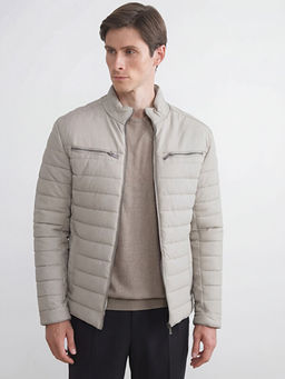 Slim Fit Dik Yaka Erkek Deri G?r?n?ml? Mont