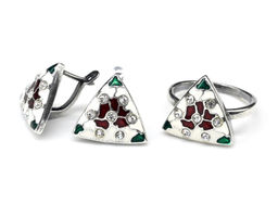 Кольцо и Серьги с горячей эмалью размер 17 Радуга камня