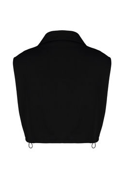 Siyah Relaxed/Rahat Kal?p Fermuarl? Dik Yaka Ay Kol Kal?n Yelek TWOSS24YE00011