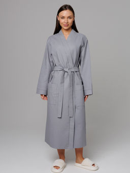 Женский вафельный халат с планкой серый В-02 (20)