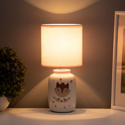 Настольная лампа с абажуром RISALUX «Киса» детская, Е14, 40 Вт, бело-розовый, 13×13×27 см