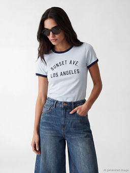 Bisiklet Yaka Los Angeles Bask?l? Kad?n Ti??rt