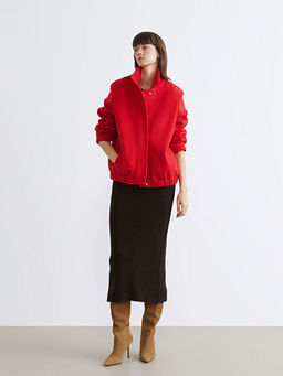 Polo Yaka Kad?n Bomber Ka?e Ceket