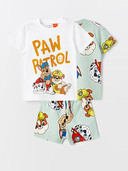 Bisiklet Yaka K?sa Kollu Paw Patrol Bask?l? Erkek Bebek Ti??rt ve ?ort Tak?m 3l?