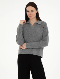 Gri Melanj Y_n Regular Fit Polo Yaka Kazak