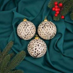 Ёлочные игрушки Тьяго, шары новогодние, d=8 см, набор 3 шт., белый