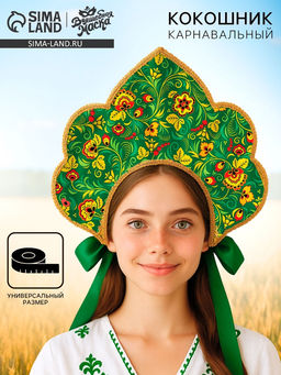 Карнавальный кокошник Русско-народный, зелёный