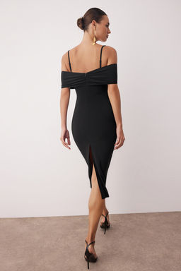 Siyah Duz Aksesuar Detayl? Orme Sandy Midi Astars?z Kokteyl Elbise TPRAW26EL00000 - Trendyolmilla фото 4