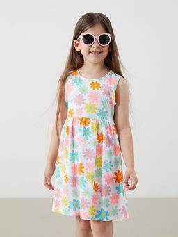 Bisiklet Yaka Bask?l? K?z ?ocuk Penye Elbise