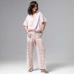 Рубашка комбинированная с кружевом, Стильное дежавю (розовый сон) - Charutti фото 4