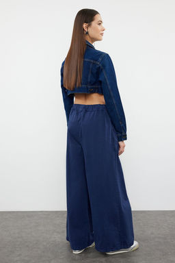 Lacivert Pileli Yuksek Bel Wide Leg Jeans TWOAW25JE00023 - Trendyolmilla фото 5