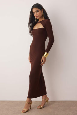 TRENDYOLMILLA K?rm?z? Cut Out/Pencere Detayl? Orme S?k Abiye Elbise TPRAW25EL00022 фото 2