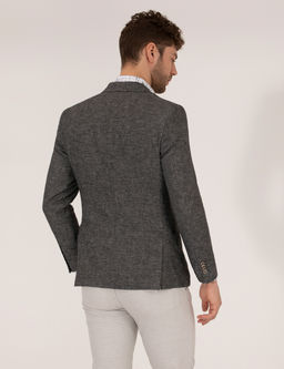 Antrasit Ekstra Slim Fit Keten Kar___ml_ Blazer Ceket