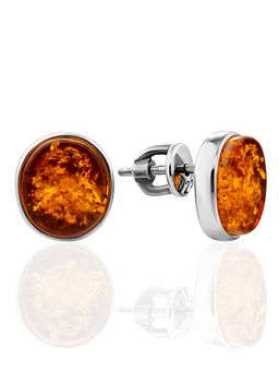 Небольшие серьги-гвоздики из коньячного янтаря Бенефис
