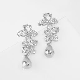Серьги металл Стиль цветок с каплей, цвет серебро