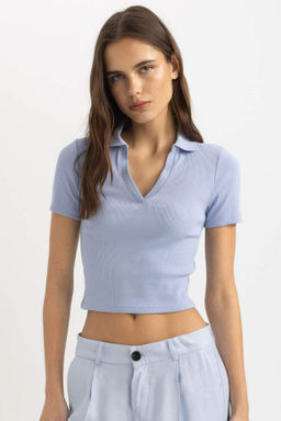 Slim Fit Dar Kesim Fitilli Kaskorse K?sa Kollu Polo Tisort - Defacto фото 2