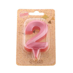 Свеча в торт «Грань», цифра 2, розовый металлик, 6.5 см