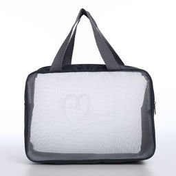 Косметичка-сумка на молнии в сетку, большая, с ручками, серая - Simaland фото 2