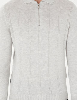 Krem Melanj Slim Fit Fermuarl_ Polo Yaka Triko Kazak - Pierre cardin фото 6