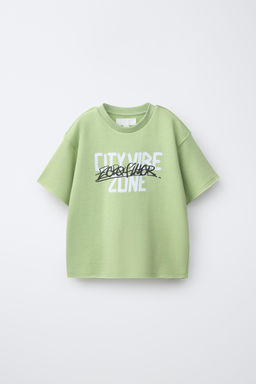 SUDADERA MANGA CORTA GRAFFITI / verde lavado