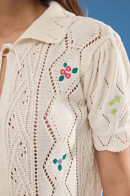 Ekru Bebe Yaka Ajurlu Nak?sl? Bluz TWOSS25BZ00197 - Trendyolmilla фото 4