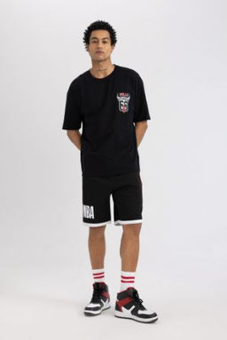 DeFactoFit NBA Wordmark Standart Fit Standart Paca Ag?r Kumas Sort