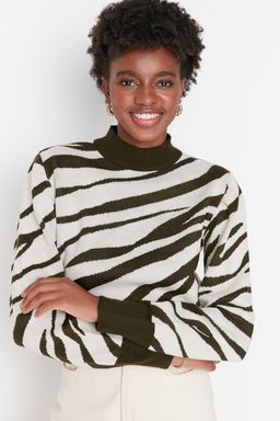 Zumrut Yesili Zebra Desenli Crop Triko Kazak TWOAW21KZ0010 - Trendyolmilla фото 11