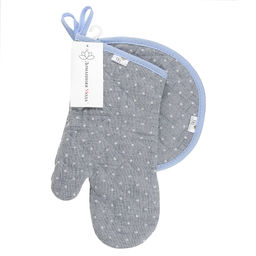 Кухонный комплект Горошек на льне: прихватка-варежка 15х30см + прихватка 20х25см форма Капелька, рогожка 171г/м2, хлопок 100%, наполнитель - ватин 280г/м2, на пластмассовом подвесе, Домашняя мода (Россия) фото 4