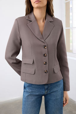 Kahverengi Ekoseli Fitted/Bele Oturan Dokuma Blazer Ceket TWOAW26BC00010