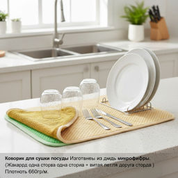 Коврик для сушки посуды Изготовлены из двух видов микрофибры. (Жаккард + витая петля) Плотность 660гр/м. - Тандем фото 3