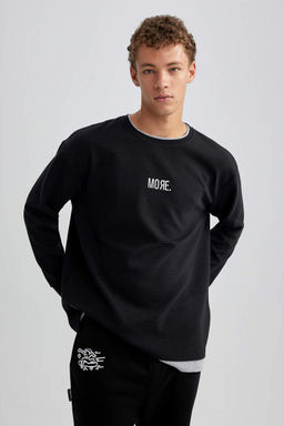 Толстовка оверсайз с круглым вырезом и принтом - Defacto фото 4