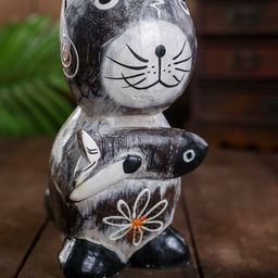 Сувенир «Кошка с рыбкой», 8×15×17 см, дерево, серый