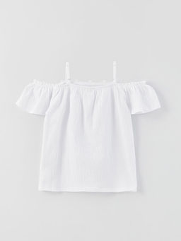 Kay?k Yaka Dantel Detayl? K?sa Kollu K?z ?ocuk Bluz - Waikiki фото 2