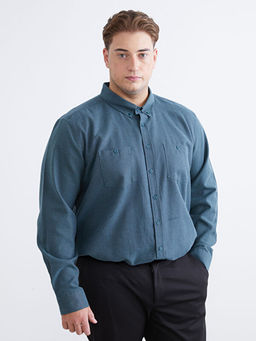 B?y?k Beden Regular Fit Uzun Kollu Gabardin Erkek G?mlek