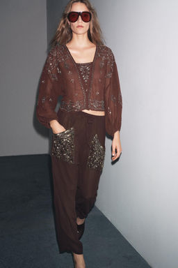 BEADED SEQUIN BAGGY TROUSERS