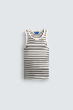 CAMISETA TANK JACQUARD RAYAS X AARON LEVINE / Crudo / Azul