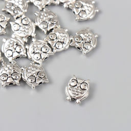 Цена за 20 шт. Бусина для творчества металл «Совушка», серебро 1.1×0.9 см