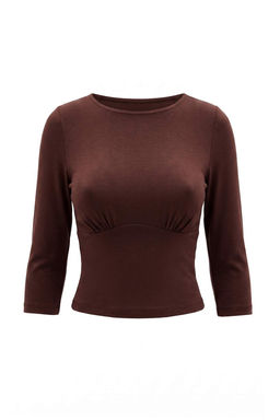 Kahverengi Fitted/V_cuda Oturan B_zg_l_ Truvakar Kol Crop _rme T-Shirt TWOAW27TS00050
