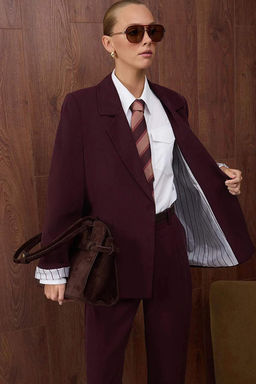 Ozel Koleksiyon Murdum Cizgili Astarl? Normal Kal?p Yumusak Kumas Blazer Ceket TWOAW26BC00057 - Trendyolmilla фото 9
