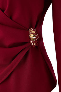 Bordo Kruvaze Toka Detayl? Dokuma Bluz TWOAW26BZ00142