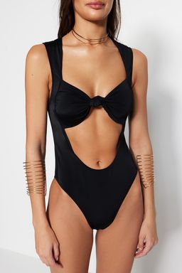 Siyah Straplez Cut Out/Pencereli High Leg Mayokini TBESS23MA00006