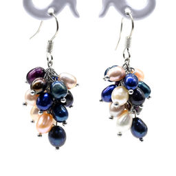 Серьги из жемчуга Грозди, цв.ассорти Радуга камня