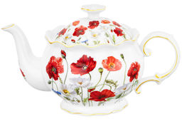 Чайник 600 мл 22*12,5*13 см  Маки рифленый, NEW BONE CHINA