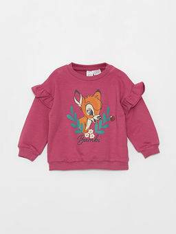 Bisiklet Yaka Uzun Kollu Bambi Bask?l? K?z Bebek Sweatshirt ve Tayt 2li Tak?m - Waikiki фото 2