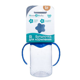 Бутылочка для кормления M&B, классическое горло, с ручками, от 0 мес., 150 мл., синий